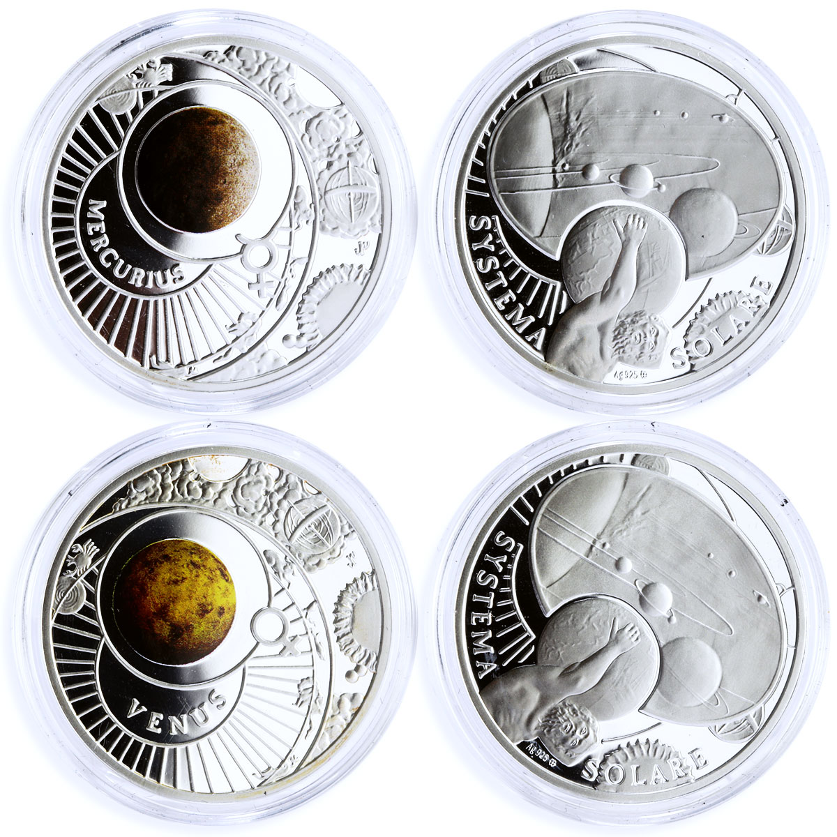 Poland set of 14 tokens Systema Solare Solar System Galaxy silver tokens 2009