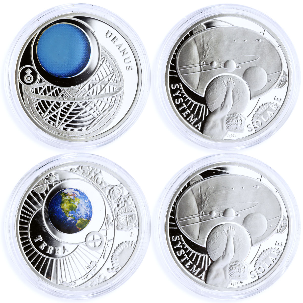 Poland set of 14 tokens Systema Solare Solar System Galaxy silver tokens 2009