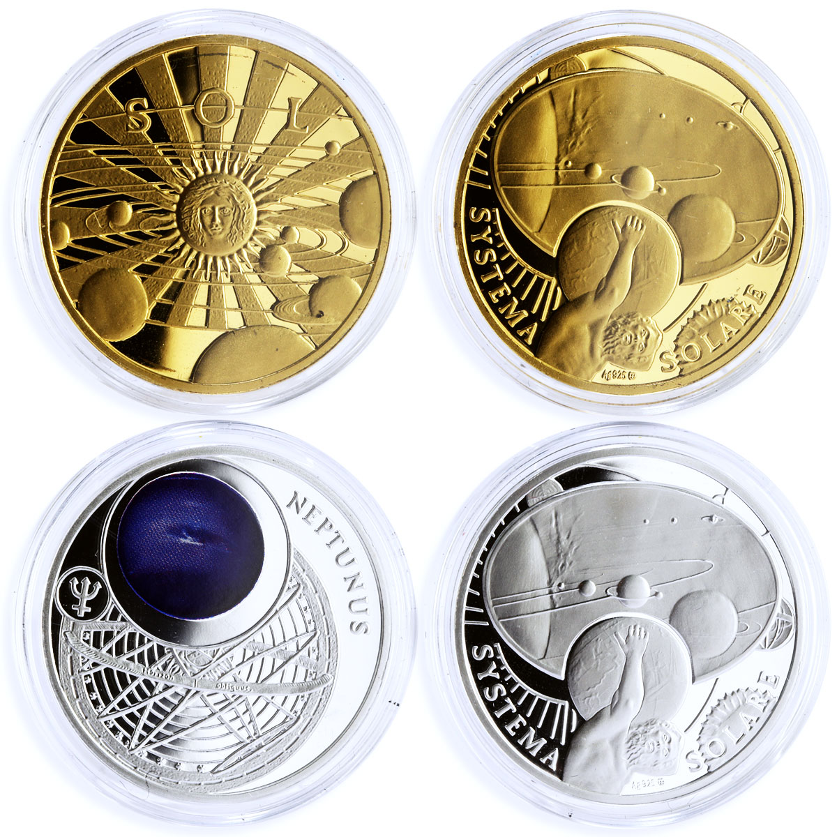 Poland set of 14 tokens Systema Solare Solar System Galaxy silver tokens 2009