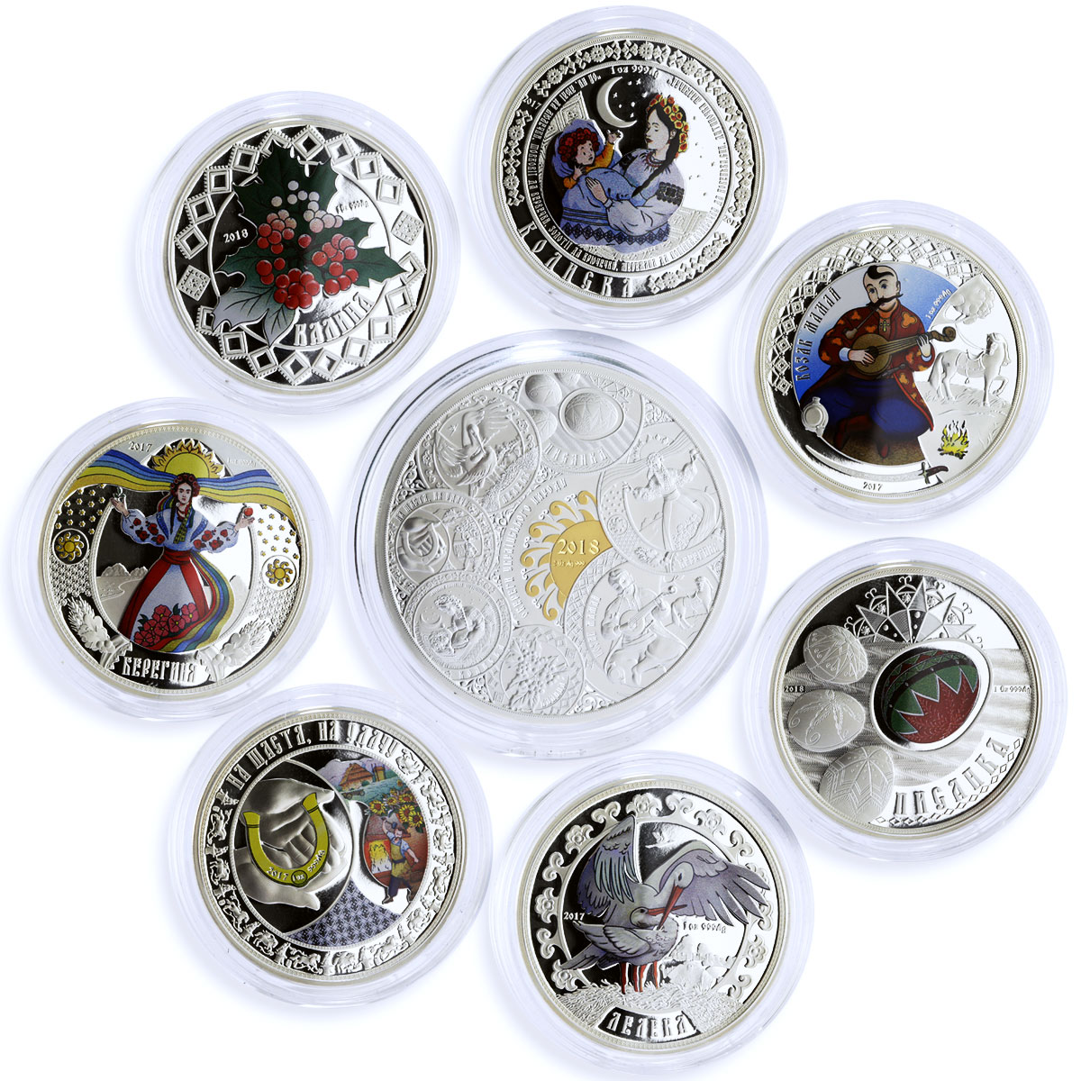 Niue set of 8 coins Ukrainian Symbols Averters colored silver coins 2017 - 2018