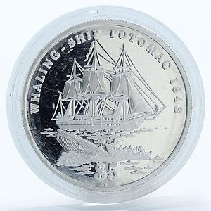 Kiribati 5 dollars Potomac 1843 ship silver coin 1998
