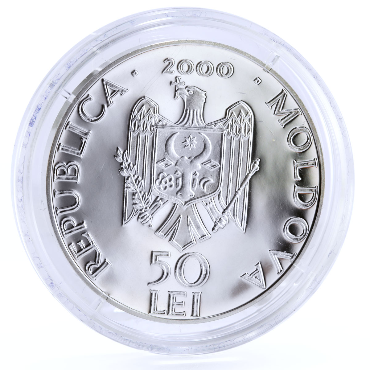 Moldova 50 lei Monastery Dobrusha Landscape Cathedral Church silver coin 2000