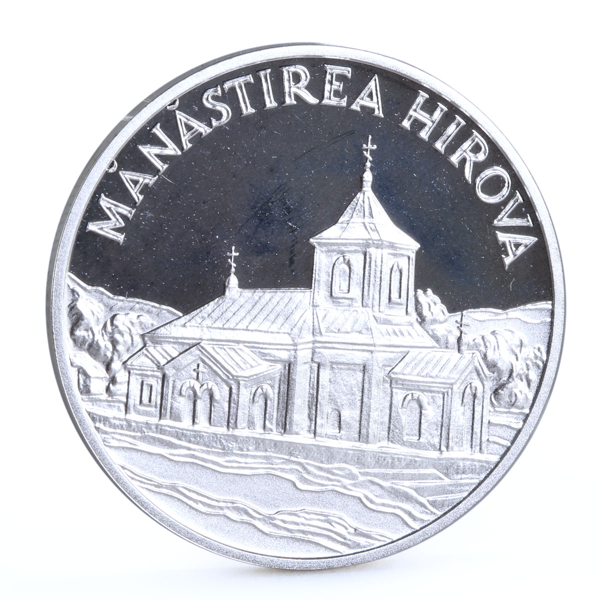 Moldova 50 lei Monastery Hirova Landscape Cathedral Church silver coin 2000