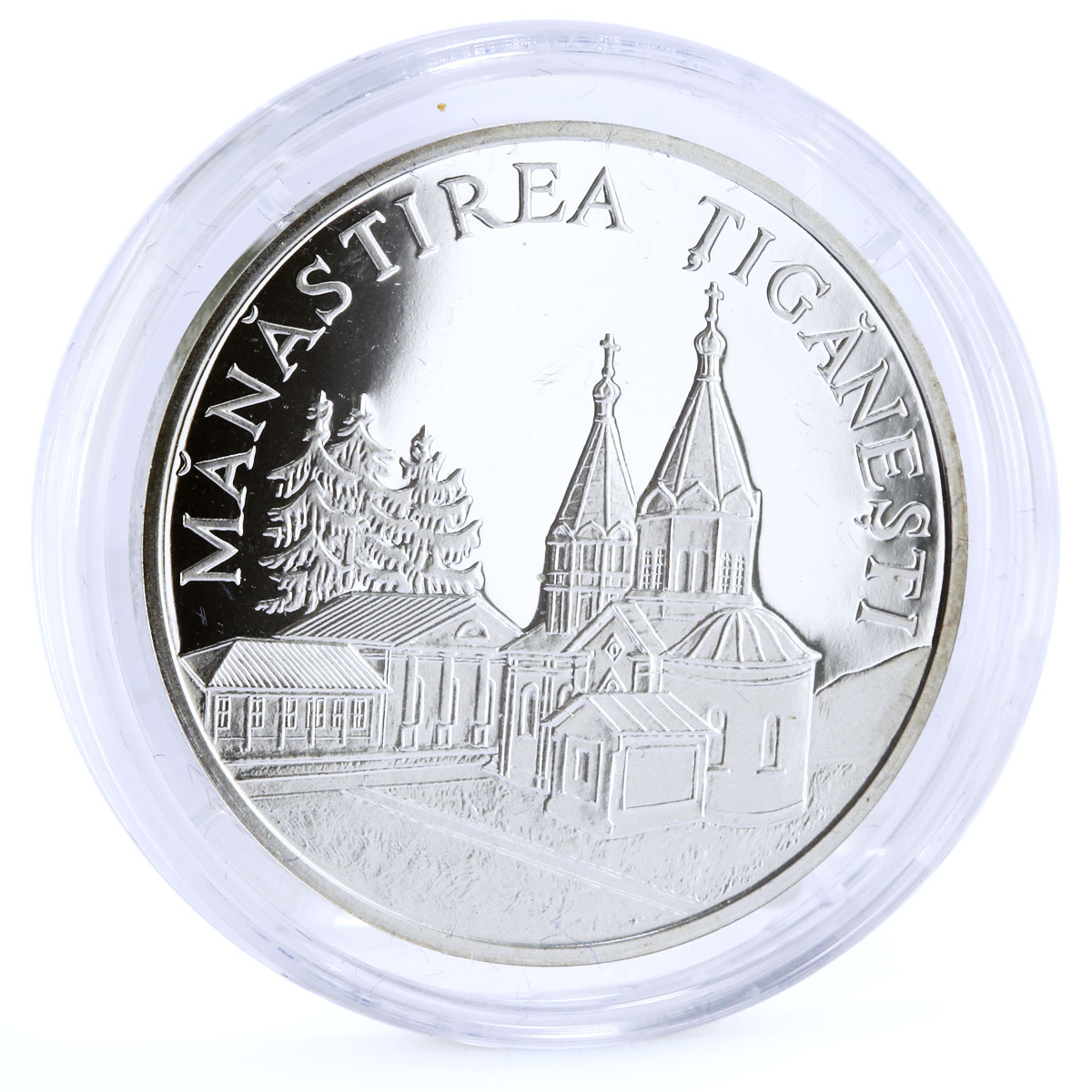 Moldova 50 lei Monastery Tiganesti Landscape Cathedral Church silver coin 2000