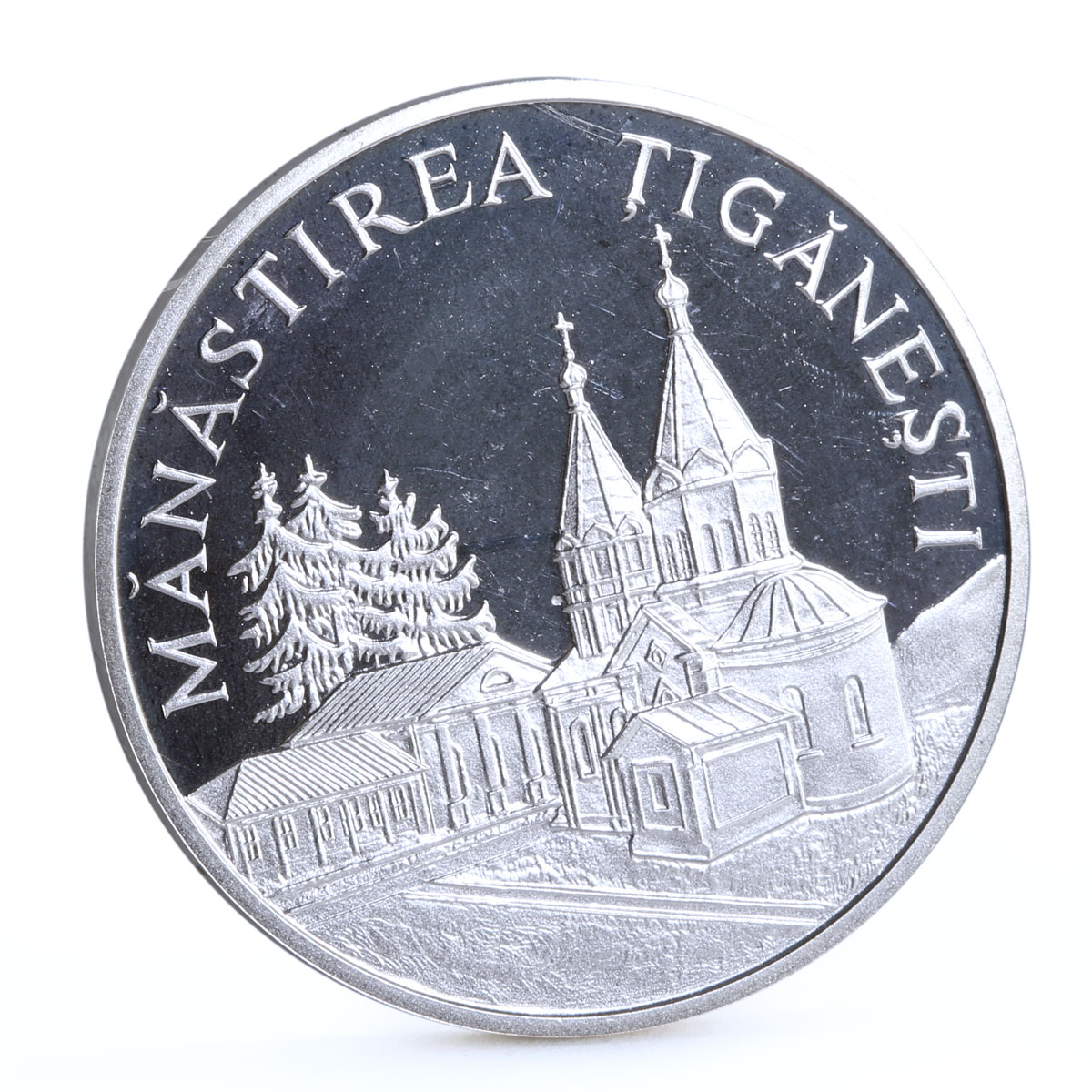 Moldova 50 lei Monastery Tiganesti Landscape Cathedral Church silver coin 2000