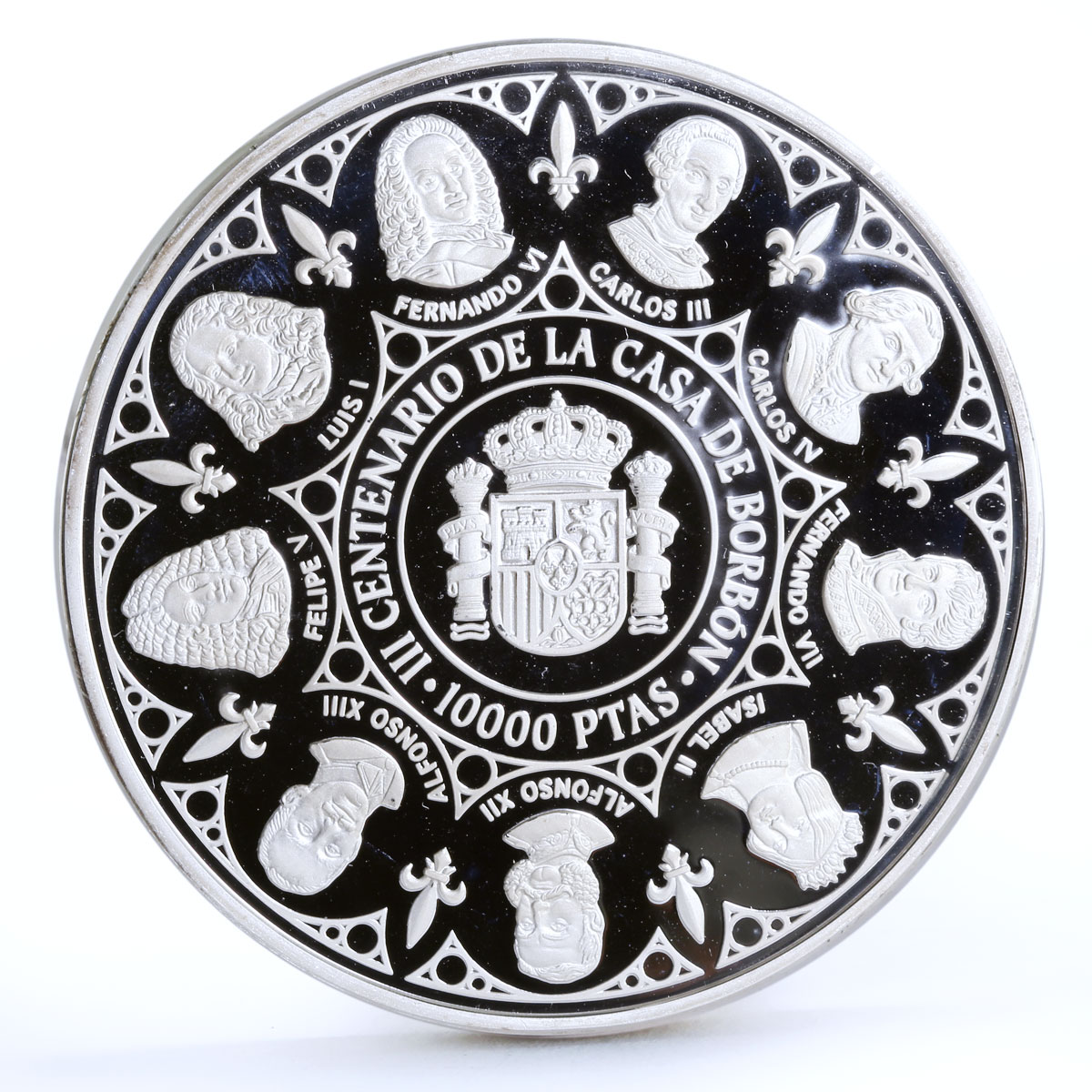 Spain 10000 pesetas 300th Anniversary of Bourbon Family proof silver coin 1998