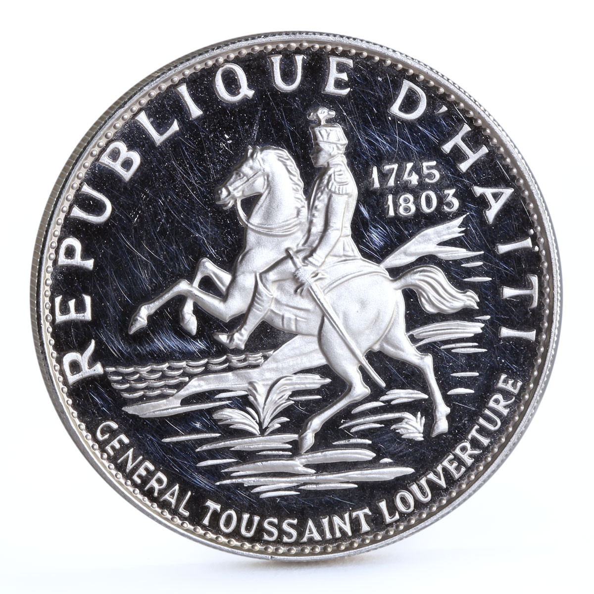 Haiti 10 gourdes General Toussaint L Overture Horseman proof silver coin 1968