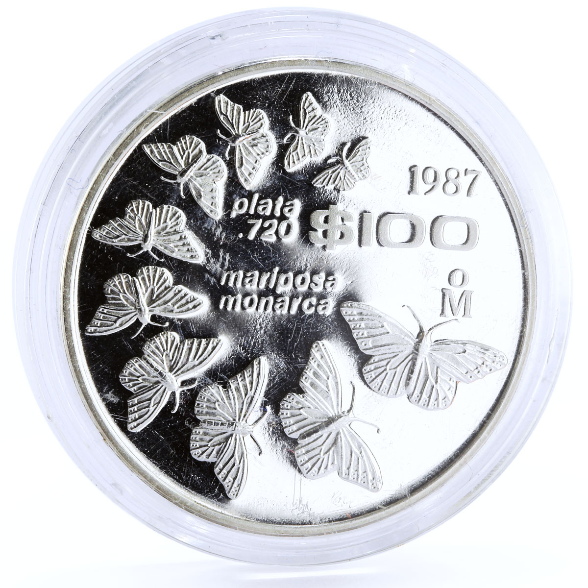 Mexico 100 pesos Monarch Butterflies Fauna proof silver coin 1987