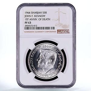 Sharjah 5 rupees Commemoration of John Kennedy PF 63 NGC silver coin 1964