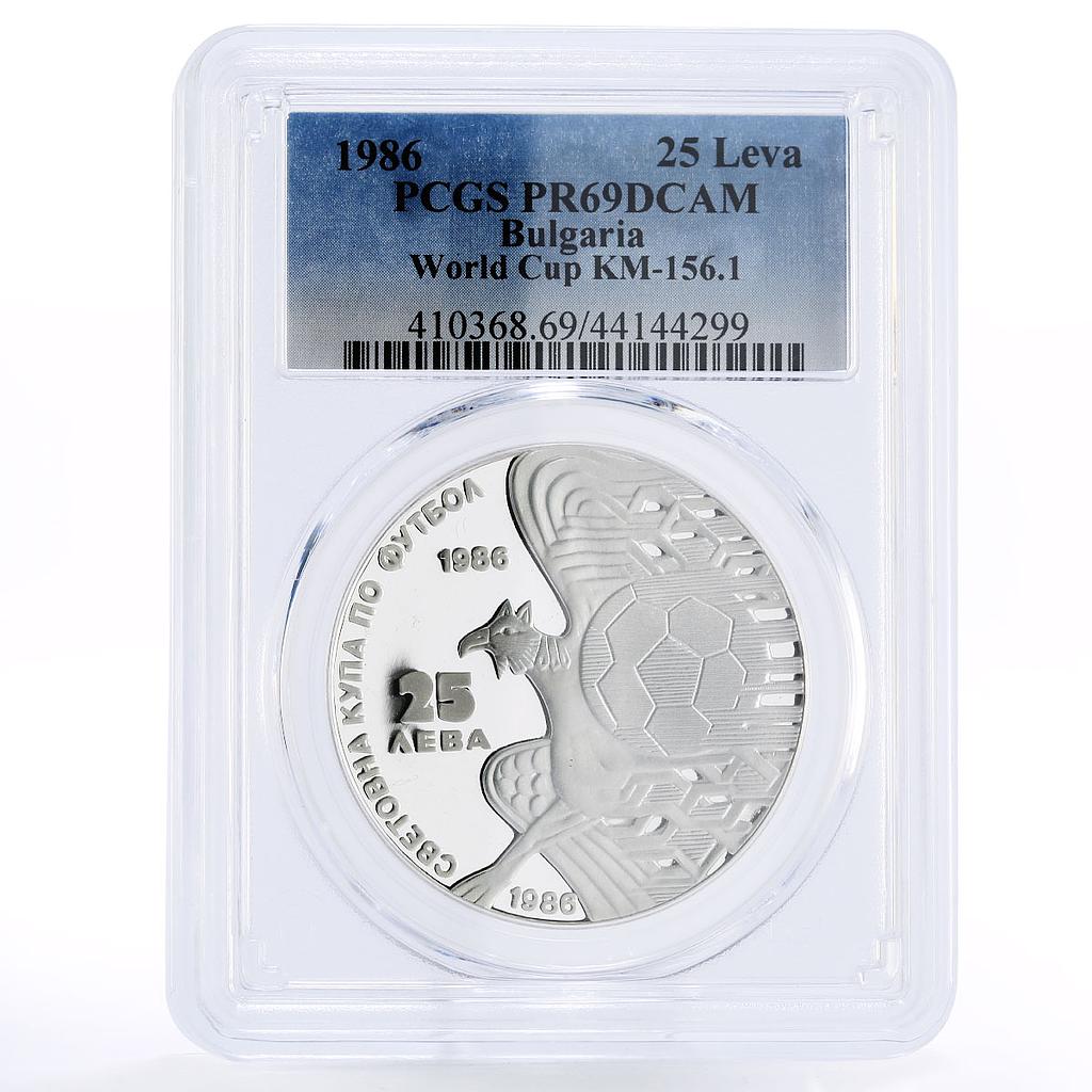 Bulgaria 25 leva Football World Cup in Mexico Bird PR69 PCGS silver coin 1986
