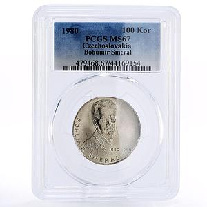 Czechoslovakia 100 korun Birthday of Bohumir Smeral MS67 PCGS silver coin 1980