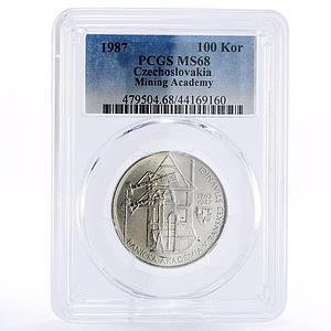 Czechoslovakia 100 korun Mining Academy Foundation MS68 PCGS silver coin 1987