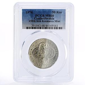 Czechoslovakia 50 korun 650 Years of Kremnica Mint MS68 PCGS silver coin 1978