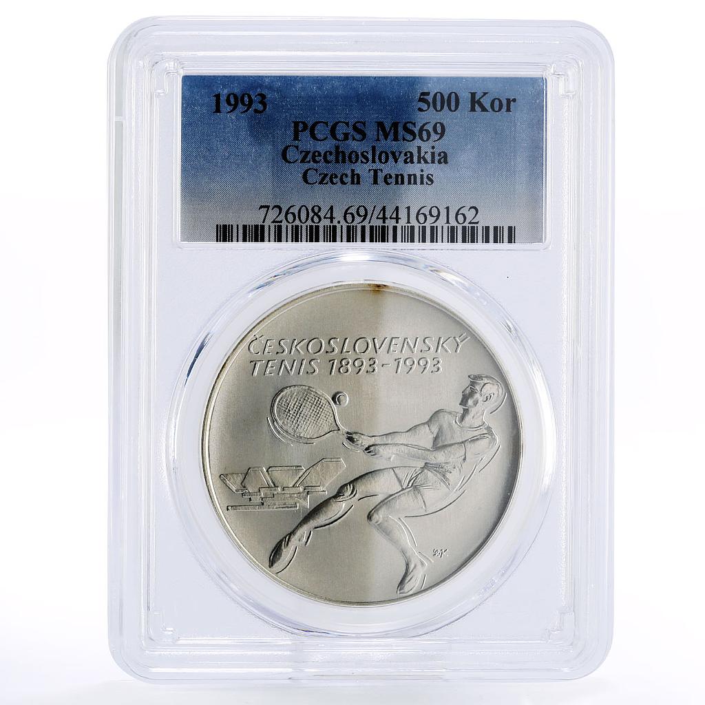 Czechoslovakia 500 korun Centennial of Czech Tennis MS69 PCGS silver coin 1993