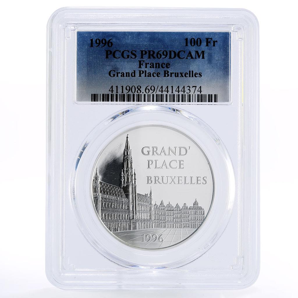 France 100 francs EU Heritage Grand Place Bruxelles PR69 PCGS silver coin 1996