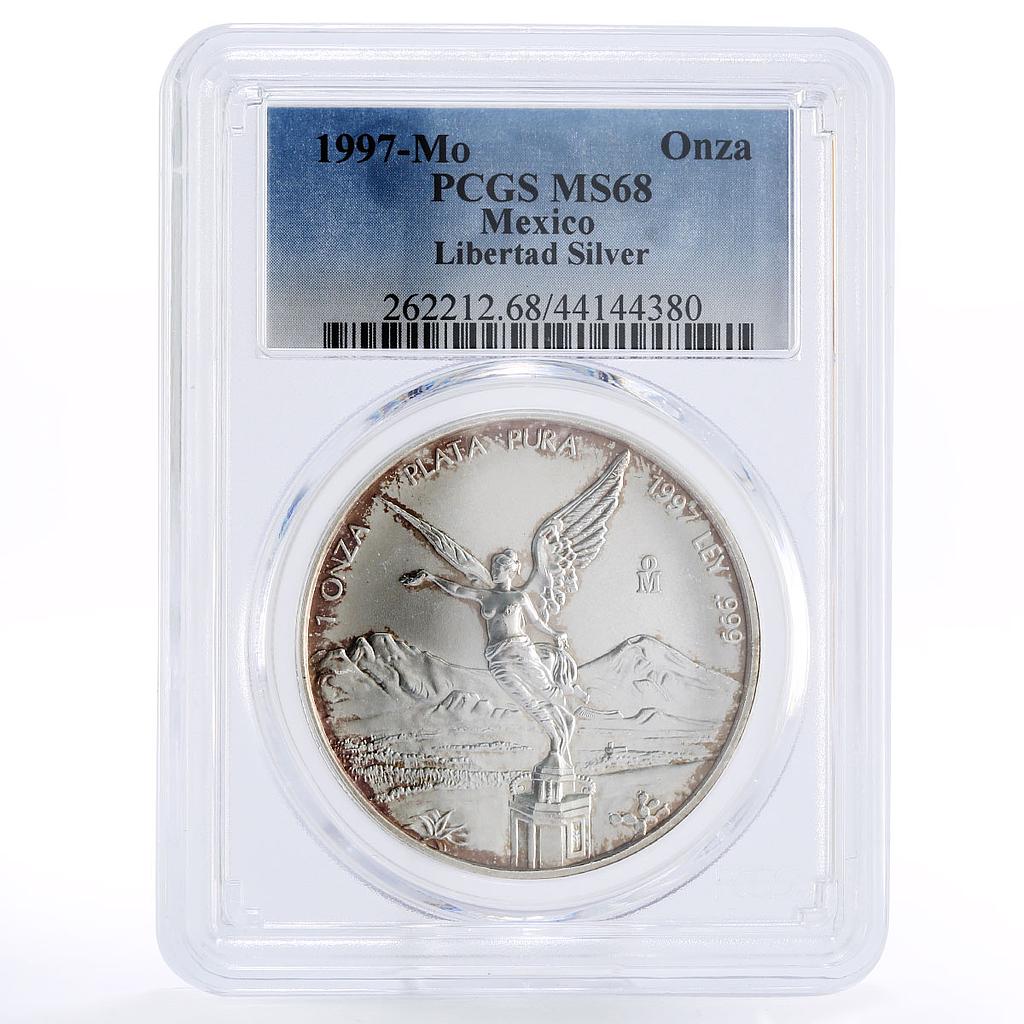 Mexico 1 onza Libertad Angel of Independence MS68 PCGS silver coin 1997