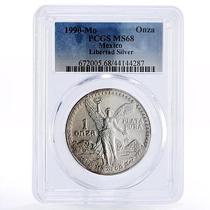 Mexico 1 onza Libertad Angel of Independence MS68 PCGS silver coin 1990