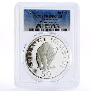 Tanzania 50 shillings Conservation Black Rhinoceros PR69 PCGS silver coin 1974