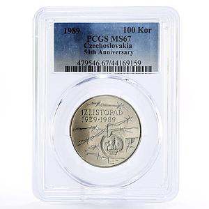 Czechoslovakia 100 korun Revolt Against Occupation MS67 PCGS silver coin 1989