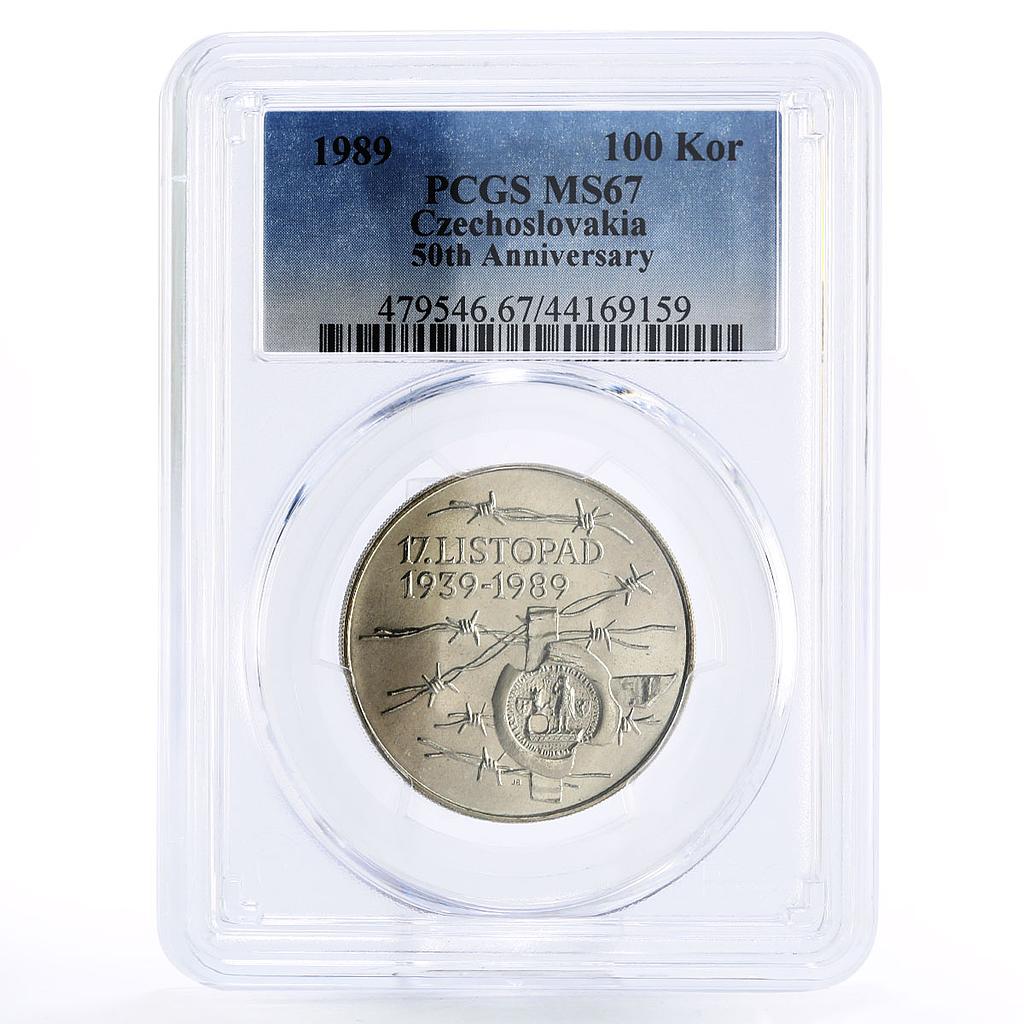 Czechoslovakia 100 korun Revolt Against Occupation MS67 PCGS silver coin 1989