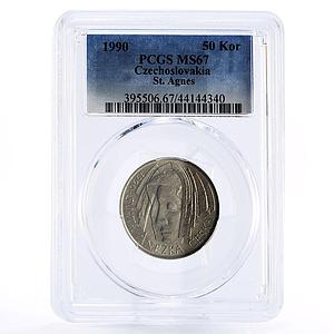Czechoslovakia 50 korun Saint Agnes Religion MS67 PCGS silver coin 1990