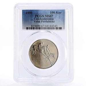 Czechoslovakia 100 korun Paradubicka Steeplechase MS67 PCGS silver coin 1990