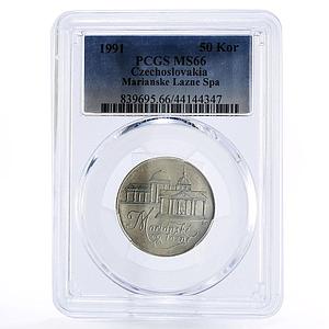 Czechoslovakia 50 korun Marianske lazne Spa Hotel MS66 PCGS silver coin 1991