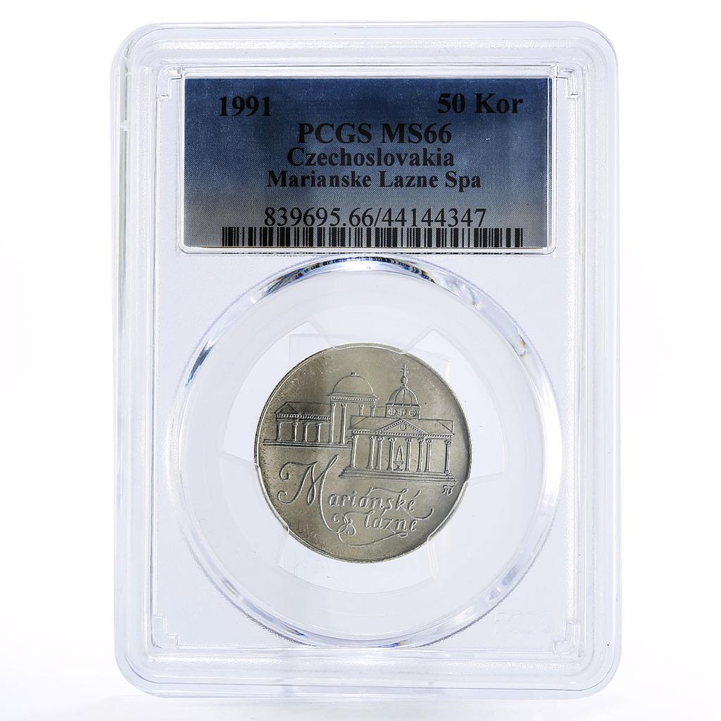 Czechoslovakia 50 korun Marianske lazne Spa Hotel MS66 PCGS silver coin 1991