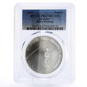 Ecuador 1 sucre Olympic Games Race Walking Sportsman PR67 PCGS silver coin 2007