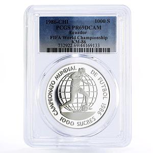 Ecuador 1000 sucres Football World Cup in Mexico PR69 PCGS silver coin 1986