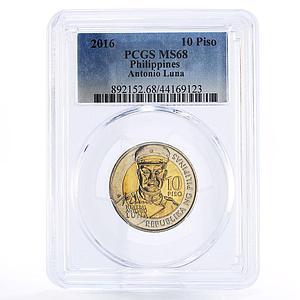 Philippines 10 piso Birthday of General Antonio Luna MS68 PCGS bimetal coin 2016