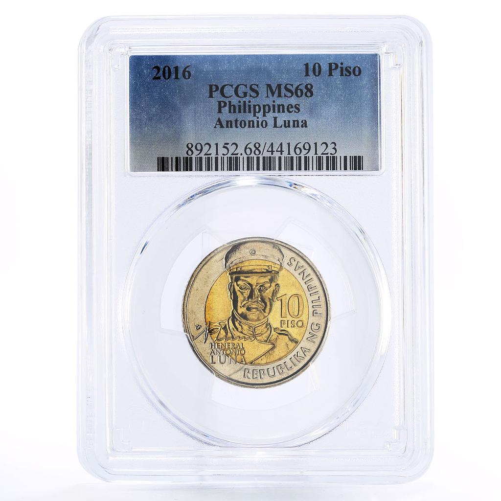 Philippines 10 piso Birthday of General Antonio Luna MS68 PCGS bimetal coin 2016