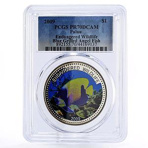 Palau 1 dollar Marine Life Protection Blue Angel Fish PR70 PCGS CuNi coin 2009