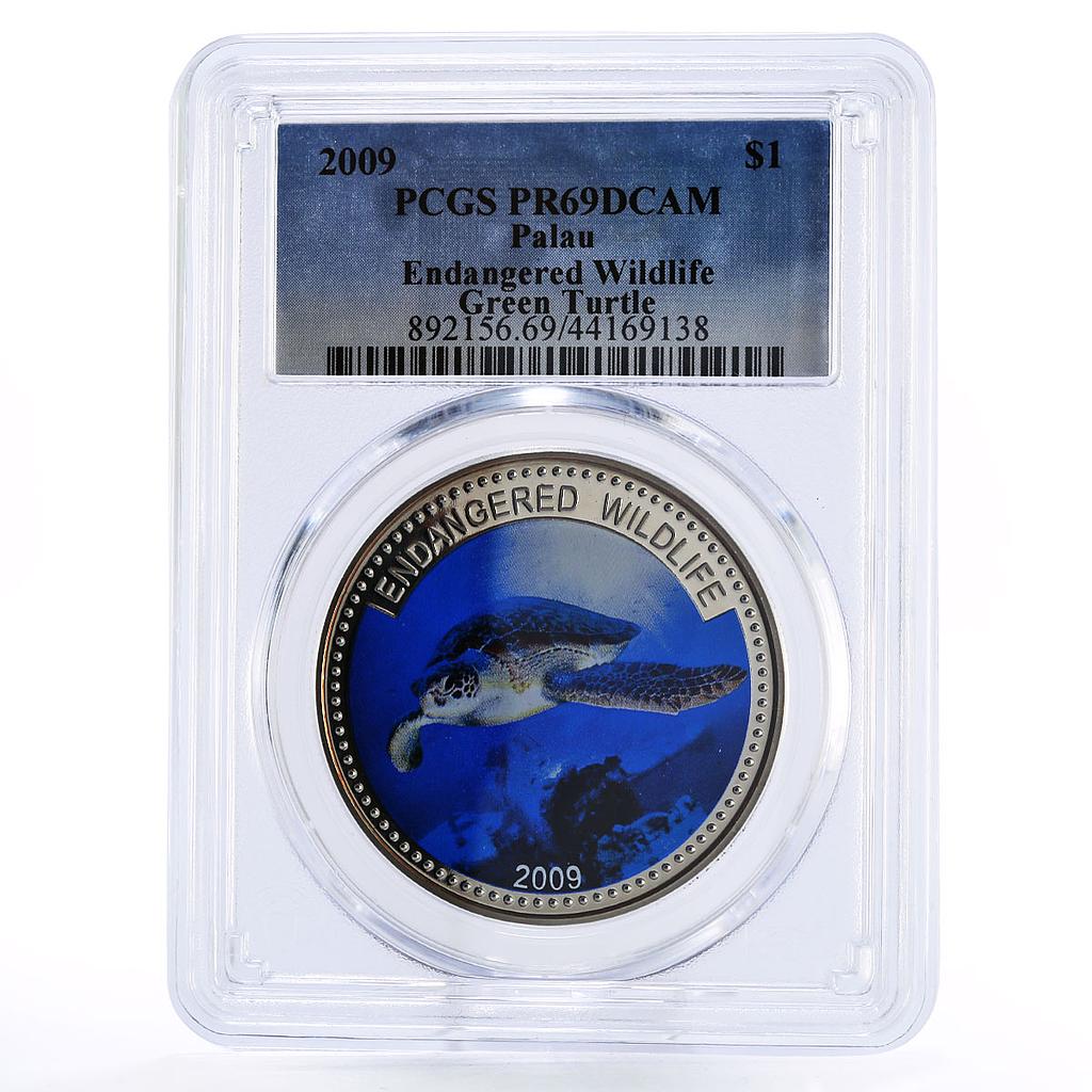 Palau 1 dollar Marine Life Protection Green Turtle PR69 PCGS CuNi coin 2009