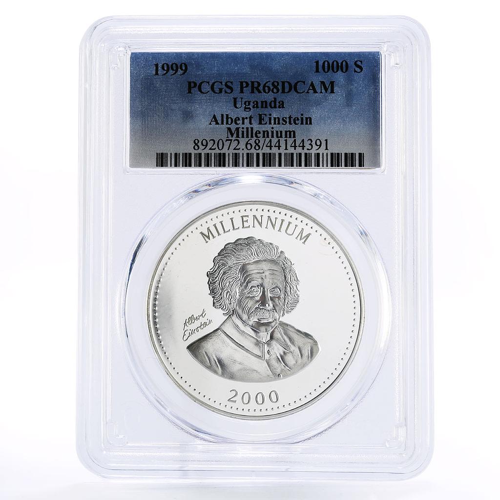 Uganda 1000 shillings Millennium Albert Einstein PR68 PCGS silver coin 1999