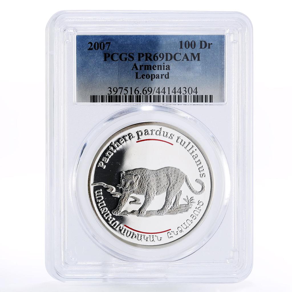 Armenia 100 dram Red Book of Armenia Snow Leopard PR69 PCGS silver coin 2007