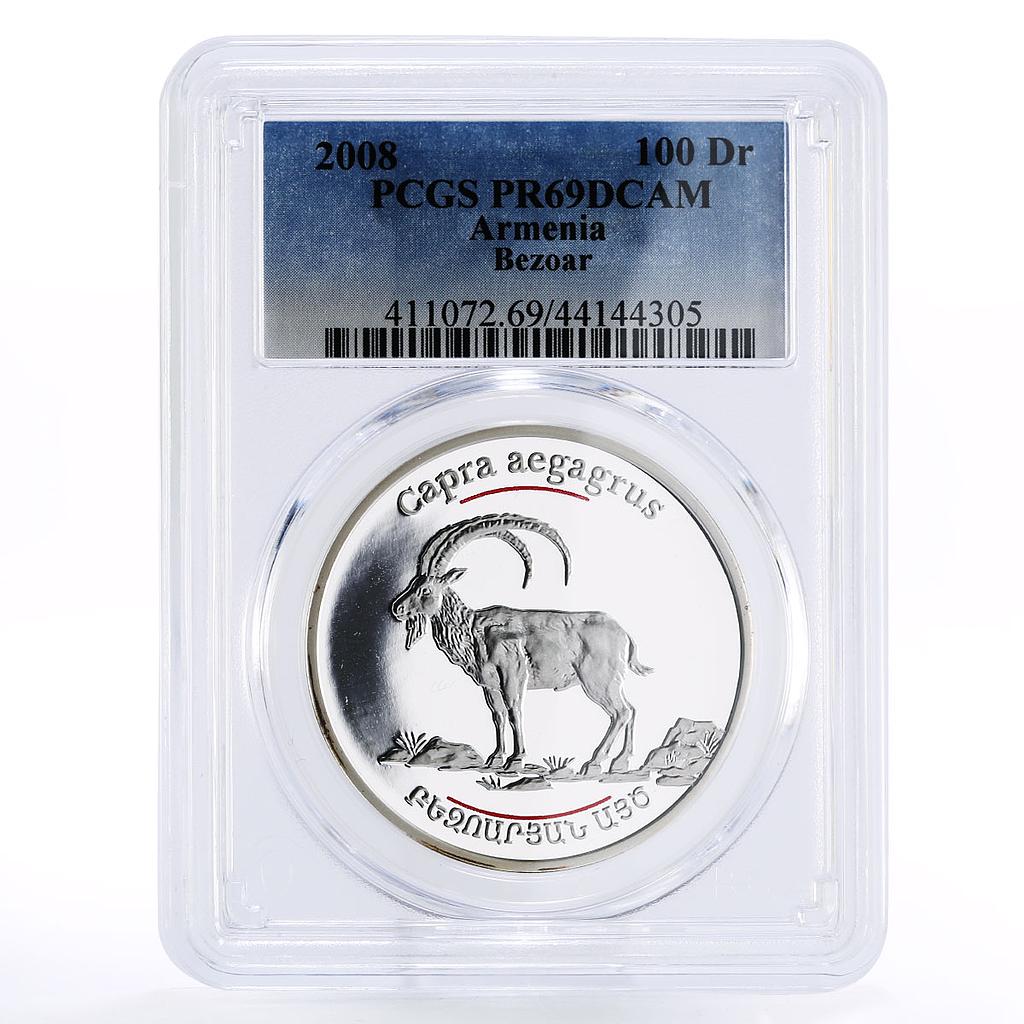 Armenia 100 dram Red Book of Armenia Bezoar Goat PR69 PCGS silver coin 2008