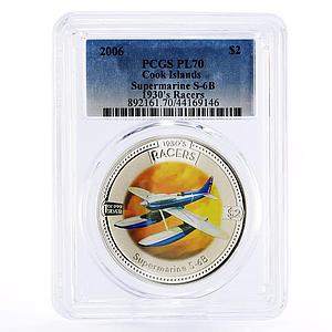 Cook Islands 2 dollars Aviation Plane Supermarine S6B PL70 PCGS silver coin 2006