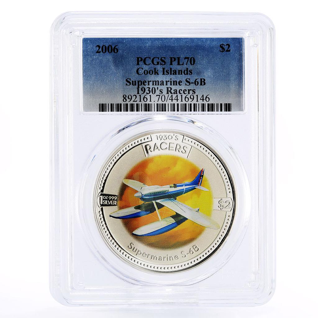 Cook Islands 2 dollars Aviation Plane Supermarine S6B PL70 PCGS silver coin 2006