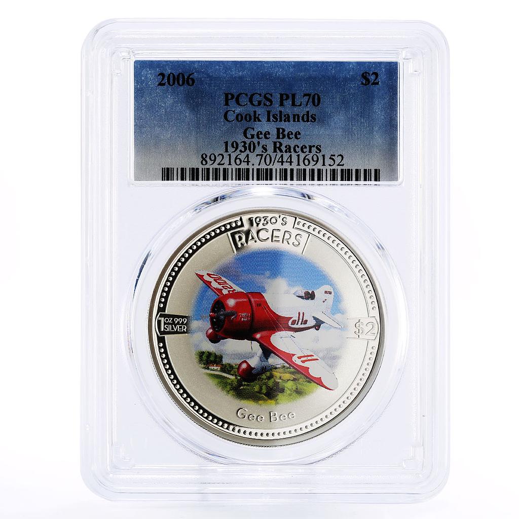 Cook Islands 2 dollars Aviation Plane Gee Bee Racer PL70 PCGS silver coin 2006