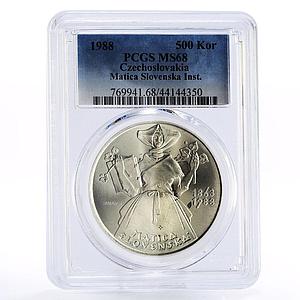 Czechoslovakia 500 korun Birthday of Matica Slovenska MS68 PCGS silver coin 1988