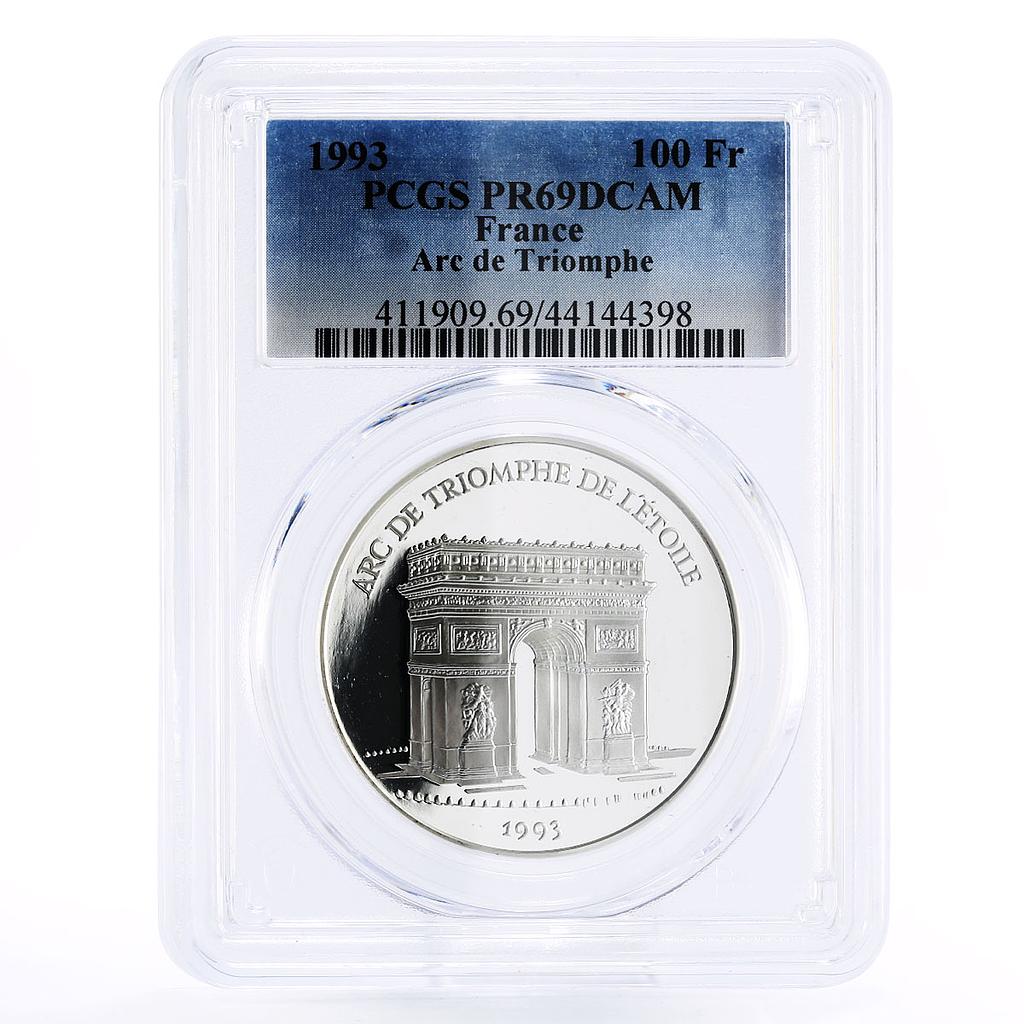 France 100 francs European Heritage Triumphal Arch PR69 PCGS silver coin 1993