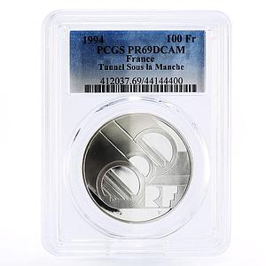 France 100 francs Channel Tunnel La Manche PR69 PCGS silver coin 1994