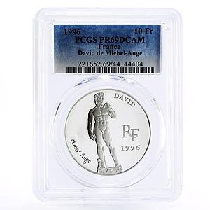 France 10 francs Michaelangelo Art Statue of David PR69 PCGS silver coin 1996