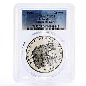 Gibraltar 1 crown Wildlife Conservation Elephants MS64 PCGS CuNi coin 1994