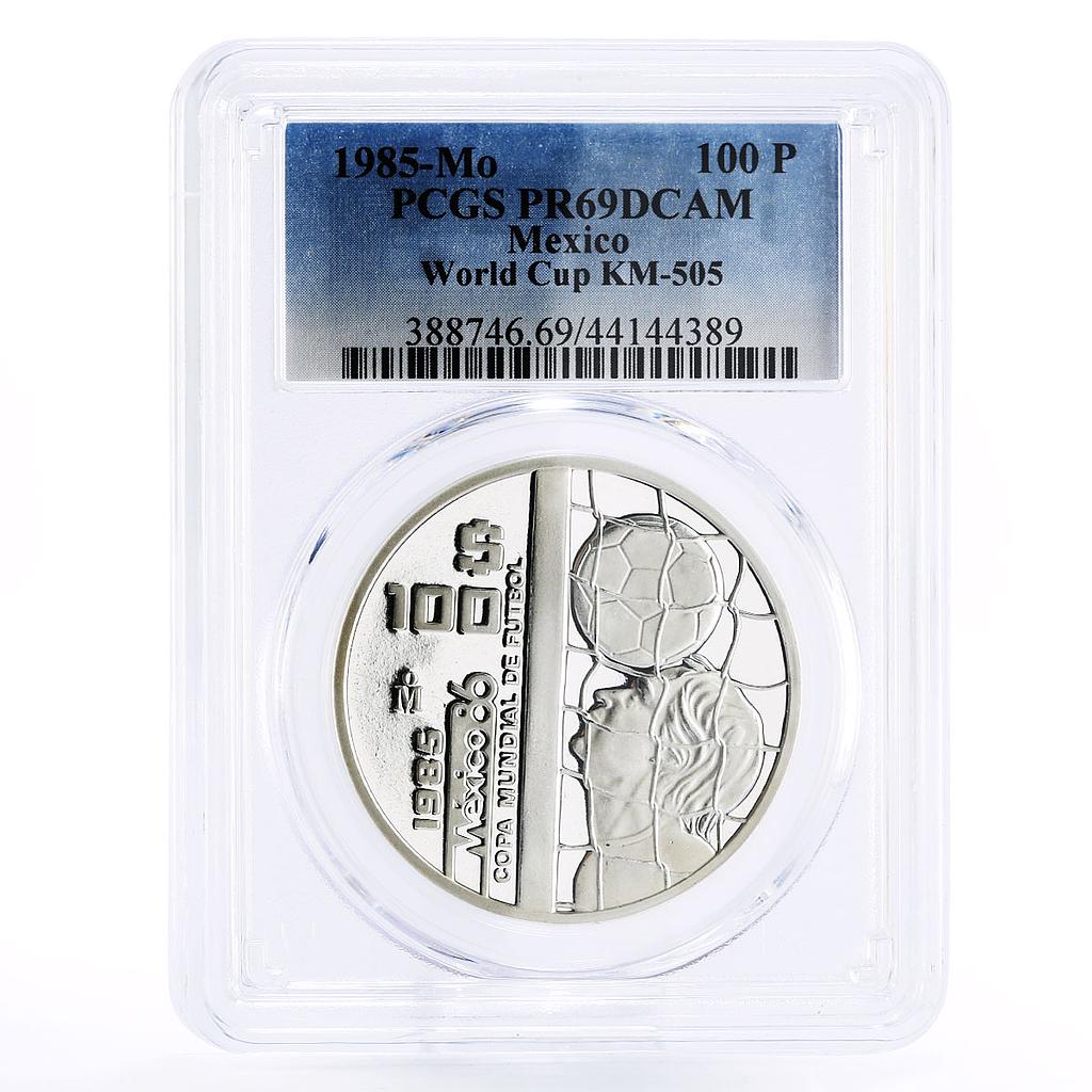 Mexico 100 pesos Football World Cup in Mexico Player PR69 PCGS silver coin 1985