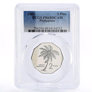 Philippines 2 piso Andres Bonifacio Palm Tree PR68 PCGS CuNi coin 1983