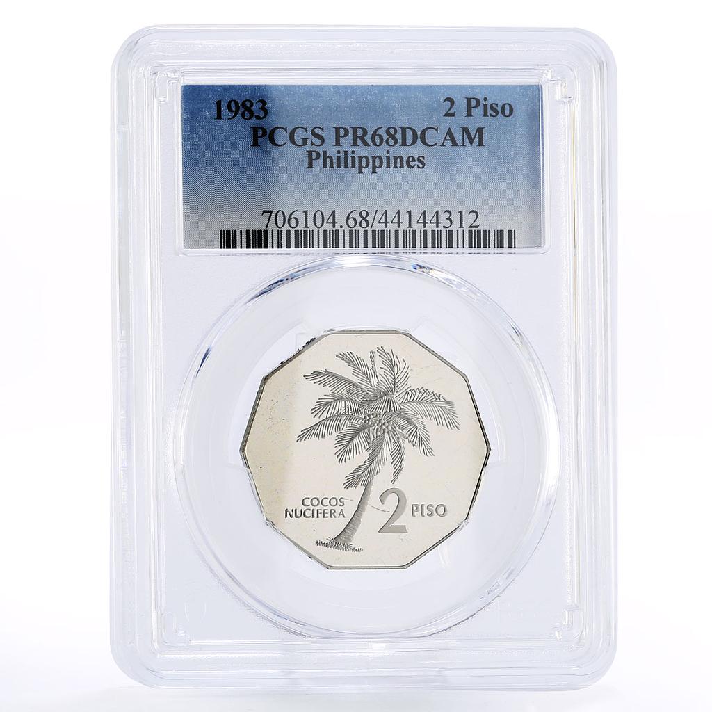 Philippines 2 piso Andres Bonifacio Palm Tree PR68 PCGS CuNi coin 1983