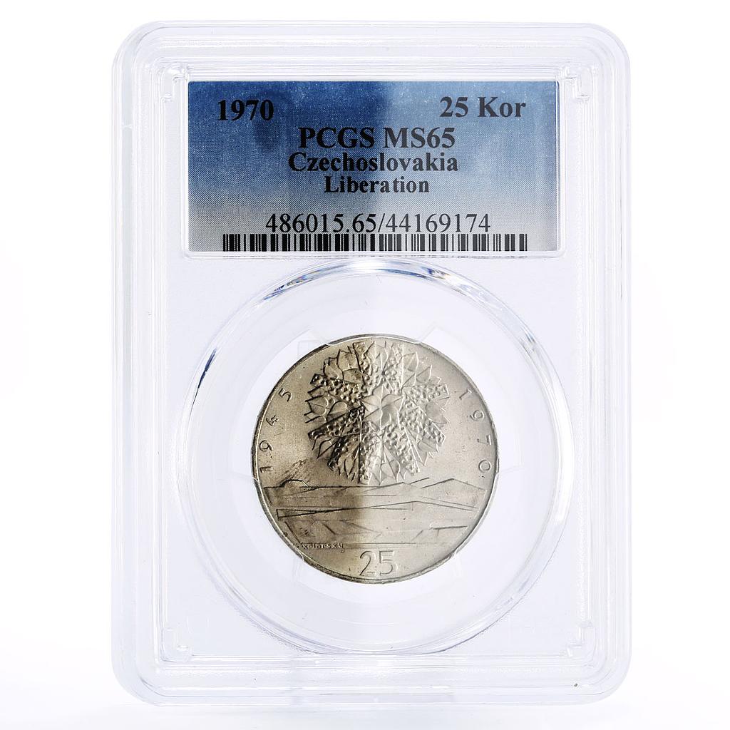 Czechoslovakia 25 korun Sun of Liberation Freedom MS65 PCGS silver coin 1970