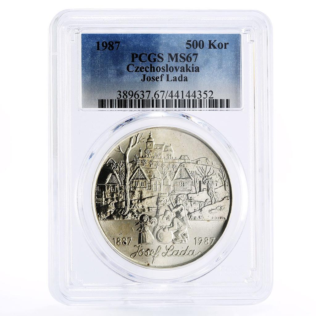 Czechoslovakia 500 korun Painter Josef Lada MS67 PCGS silver coin 1987
